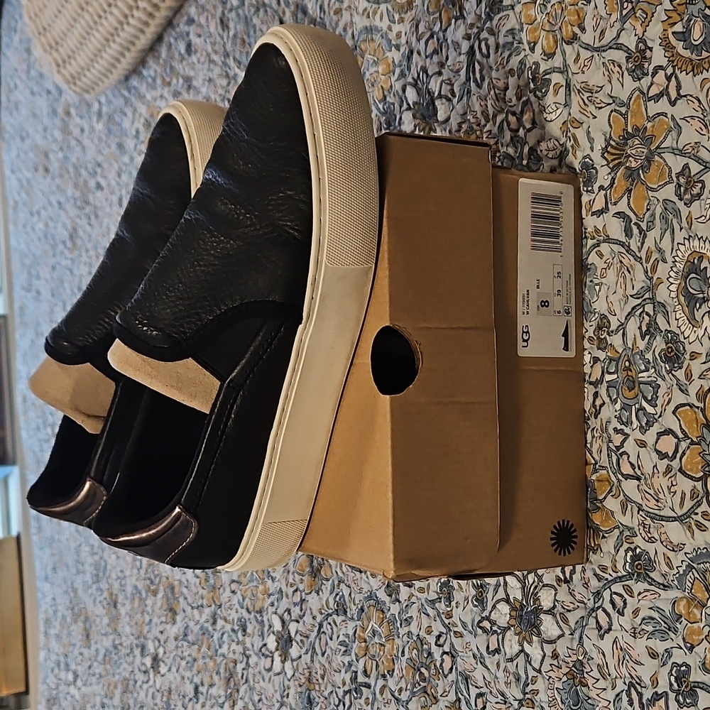 UGG Women's Black and Cream Slip-On Shoes